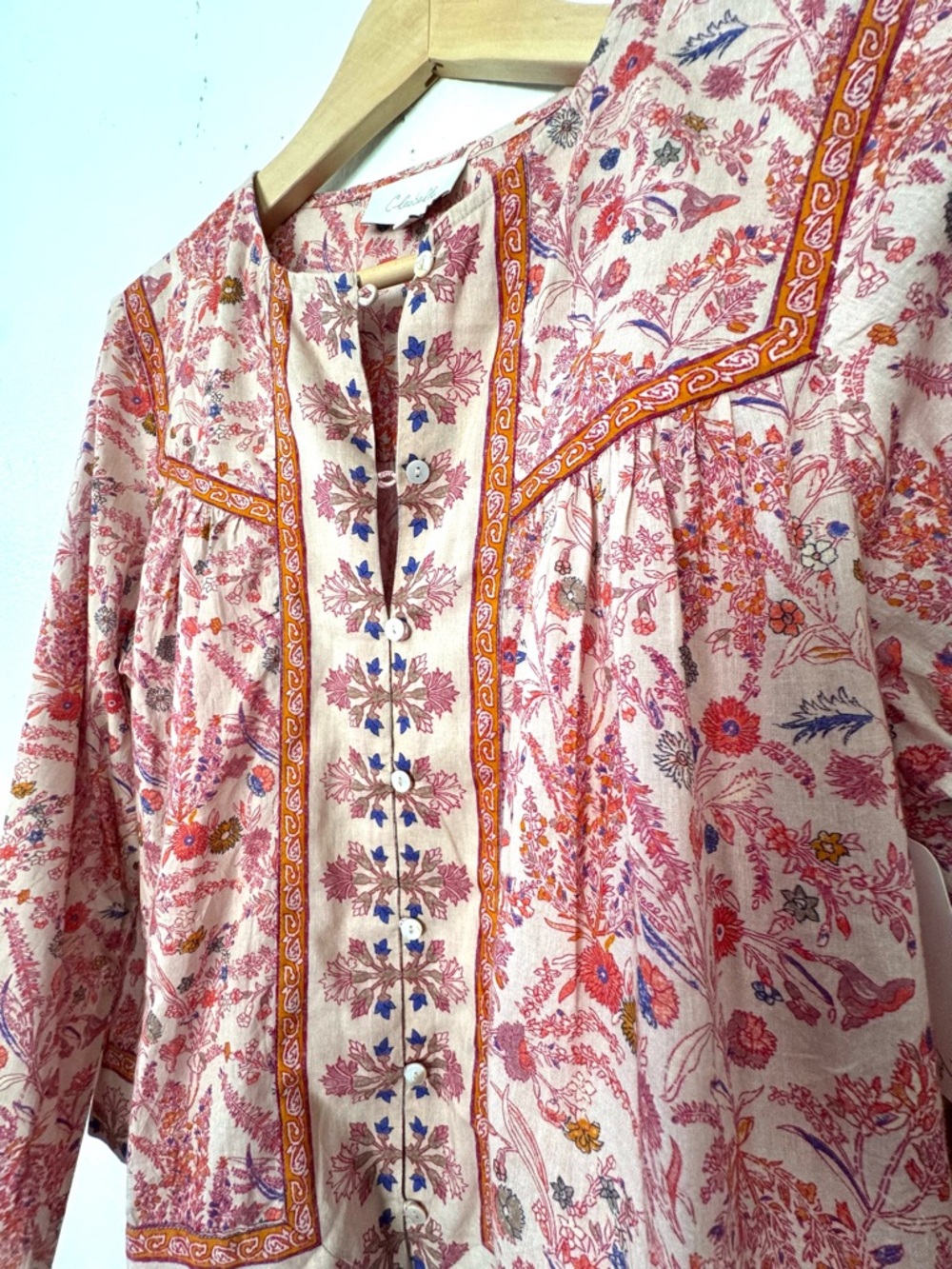 NWT Cleobella Vivian Top Dahlia Pink Floral Button-Front Boho Blouse Size Small